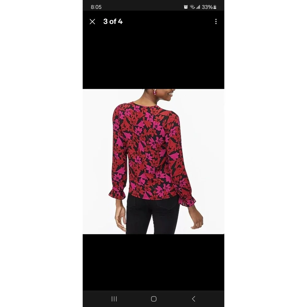 J.Crew Factory Floral Blouse Size M Printed Button-Neck Top Ruffle Sleeves BD266